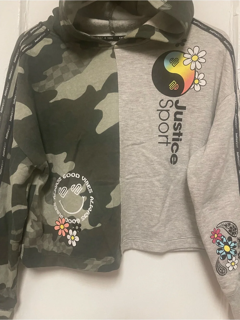 Justice Girls' Camo & Gray Hooded Sport Jacket with Floral Graphics